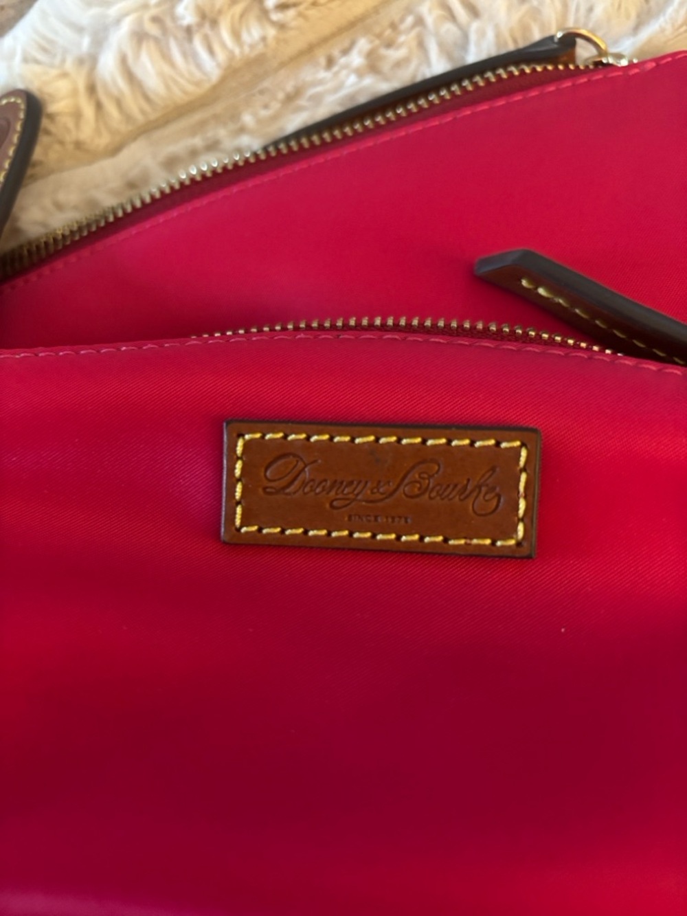 Dooney & Bourke Wayfarer Nylon Zip Tote Fuchsia accents Brown leather Trim NWT - Picture 4 of 12